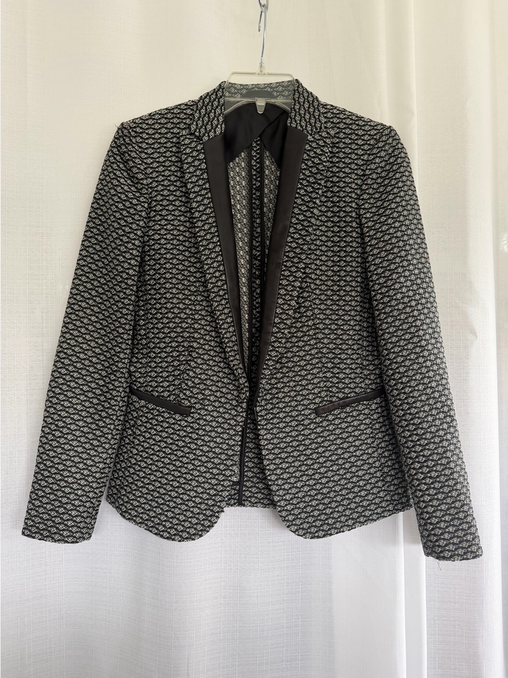 Rag & Bone Black & White Tweed Blazer Size 0 Lamb Leather Trim